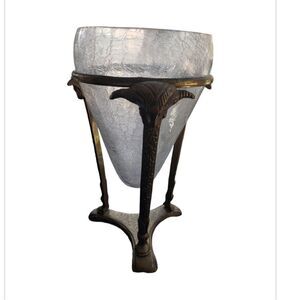 Glass Cone Bowl w/Brass Ram Footed Stand